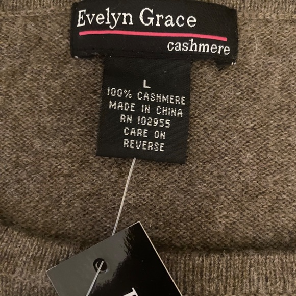 NEW Evelyn Grace Cashmere Mocha Heather Pullover Sweater, Size L - Picture 3 of 8